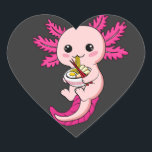 Axolotl Eating Ramen Noodles Kawaii Anime Hart Sticker<br><div class="desc">Axolotl Eating Ramen Noodles Kawaii Anime Japans design Gift Heart Sticker Classic Collectie.</div>