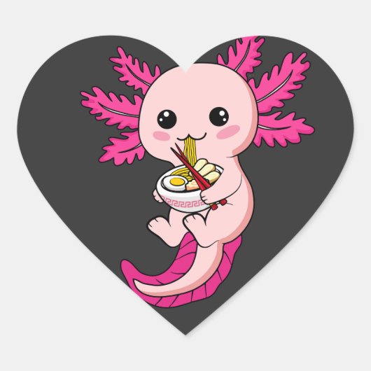 Axolotl Eating Ramen Noodles Kawaii Anime Hart Sticker (Voorkant)
