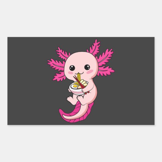 Axolotl Eating Ramen Noodles Kawaii Anime Rechthoekige Sticker (Voorkant)