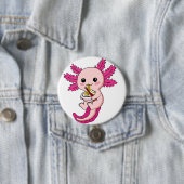 Axolotl Eating Ramen Noodles Kawaii Anime Round Bu Ronde Button 7,6 Cm (In situ)