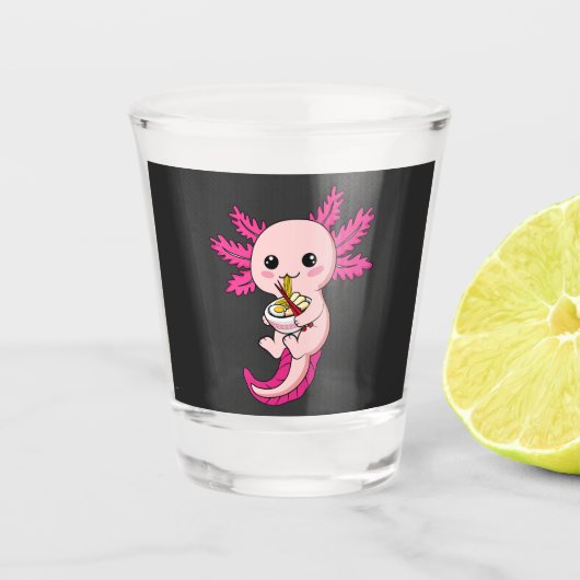Axolotl Eating Ramen Noodles Kawaii Anime Shot Glas (Voorkant)