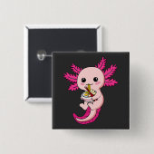 Axolotl Eating Ramen Noodles Kawaii Anime Square Vierkante Button 5,1 Cm (Voorkant /achterkant)