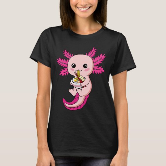 Axolotl Eating Ramen Noodles Kawaii Anime Women T-shirt (Voorkant)