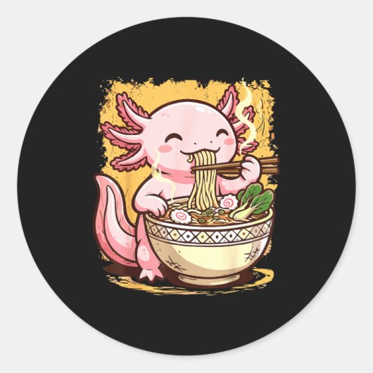 Axolotl Eating Ramen Noodles  Ronde Sticker (Voorkant)
