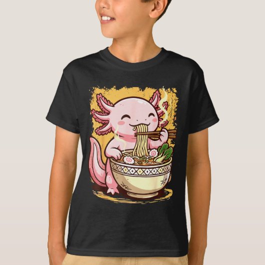 Axolotl Eating Ramen Noodles T-shirt (Voorkant)