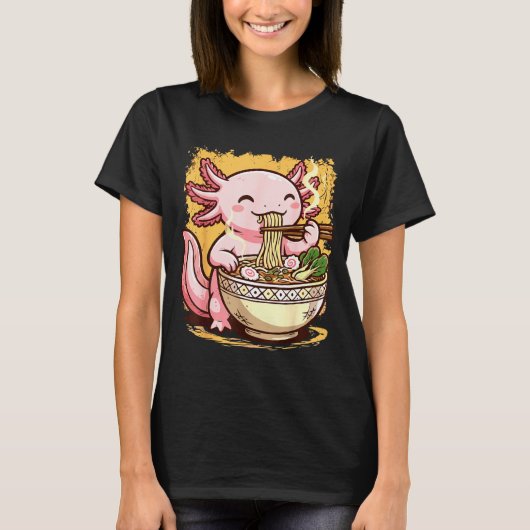 Axolotl Eating Ramen Noodles T-shirt (Voorkant)