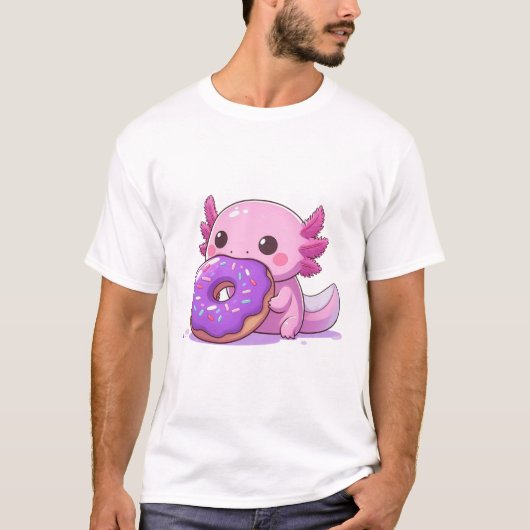 Axolotl eet paarse donuts. t-shirt (Voorkant)