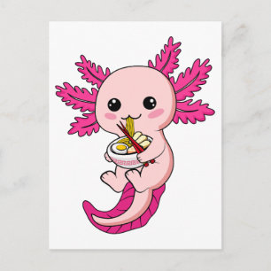Axolotl eet Ramen Noedels Kawaii Anime Briefkaart