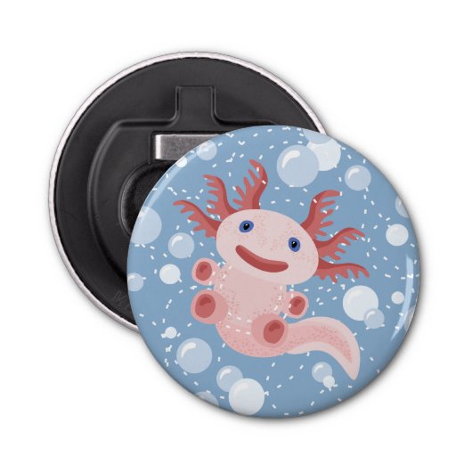 Axolotl en Bubbles Bold Vector Design Button Flesopener (Voorkant)