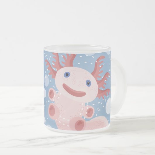 Axolotl en Bubbles Bold Vector Design Matglas Koffiemok (Voorkant rechts)