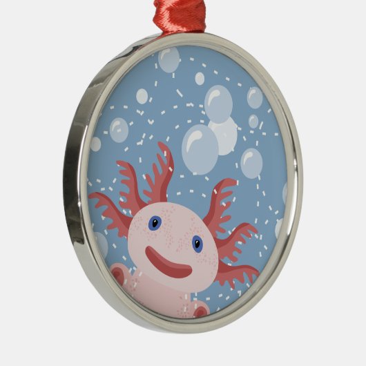 Axolotl en Bubbles Bold Vector Design Metalen Ornament (Rechts)