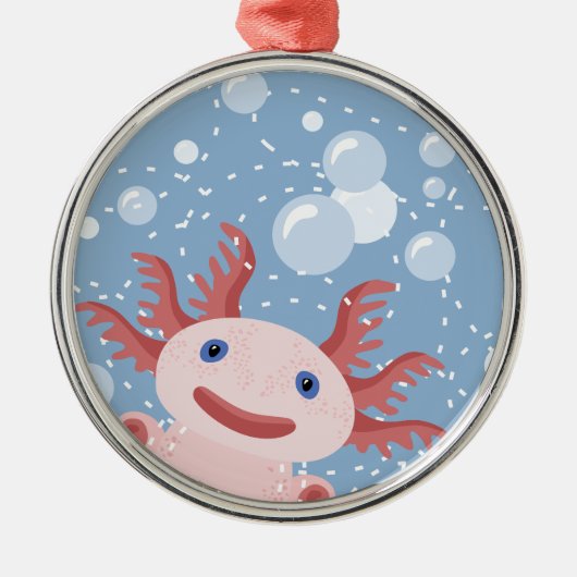 Axolotl en Bubbles Bold Vector Design Metalen Ornament (Voorkant)
