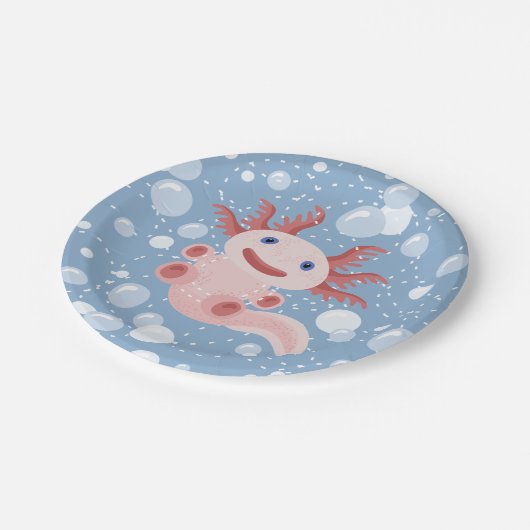 Axolotl en Bubbles Bold Vector Design Papieren Bordje (Gekanteld)