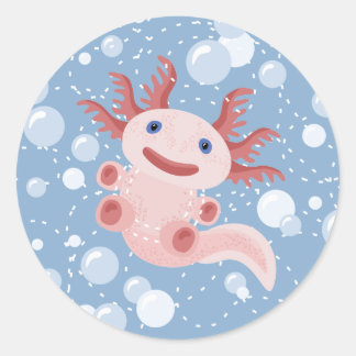 Axolotl en Bubbles Bold Vector Design Ronde Sticker