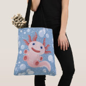 Axolotl en Bubbles Bold Vector Design Tote Bag (Dichtbij)