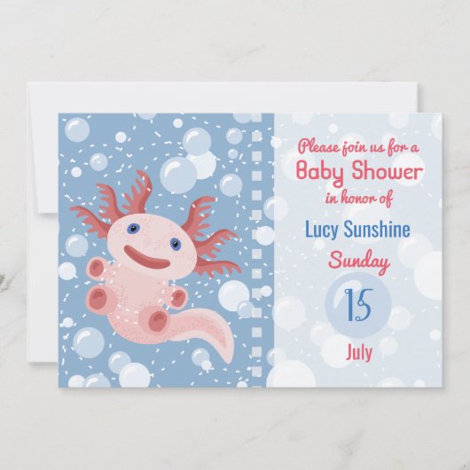 Axolotl en de belletjes - Blue Water Baby shower Kaart (Voorkant)