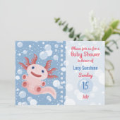 Axolotl en de belletjes - Blue Water Baby shower Kaart (Staand voorkant)