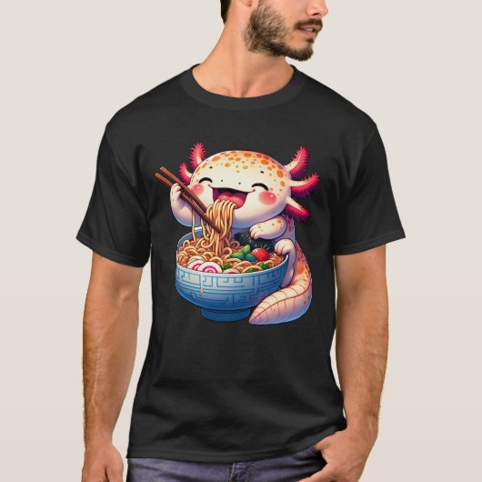 Axolotl eten Ramen Anime Kawaii Japans eten T-shirt (Voorkant)