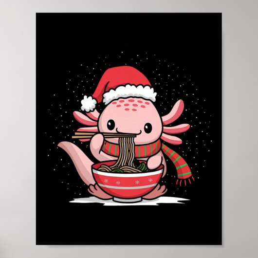 Axolotl Eten Ramen Kerstmis Pyjama Dier Japan Poster (Voorkant)