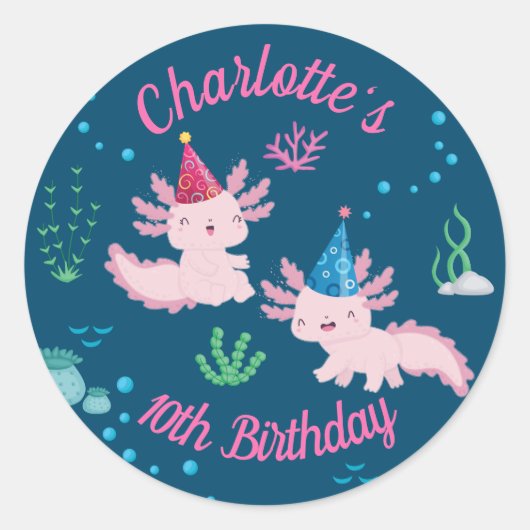 Axolotl Fiesta Verjaardagsfeest Ronde Sticker (Voorkant)
