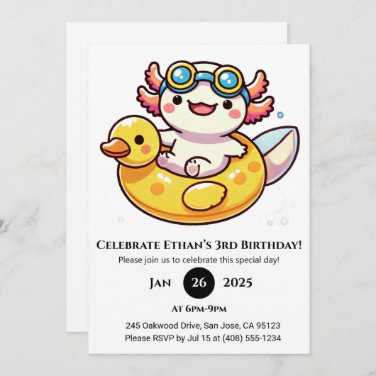 Axolotl Float Fun Birthday Kaart (Voorkant / Achterkant)