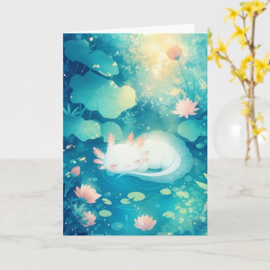 Axolotl Flower Pond Serenity Kaart (Gele Bloem)