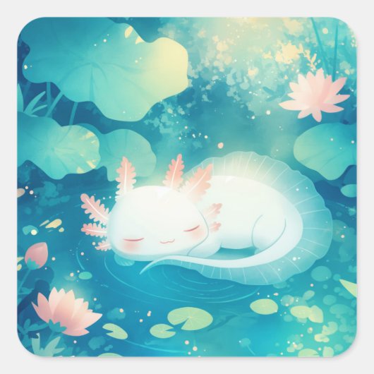 Axolotl Flower Pond Serenity Vierkante Sticker (Voorkant)