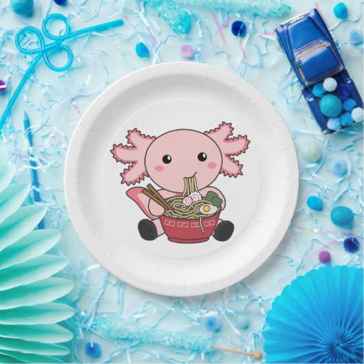 Axolotl Food Ramen Japanese Food Kawaii Animals Po Papieren Bordje (Feest)