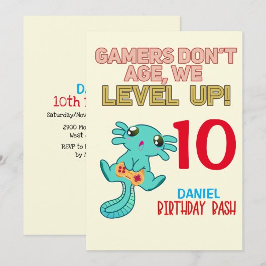 Axolotl Gamer Birthday Boy Video Game Party  Kaart (Voorkant / Achterkant)