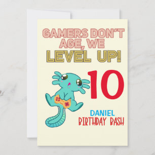 Axolotl Gamer Birthday Boy Video Game Party Kaart