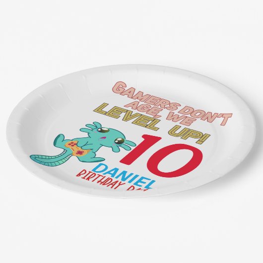 Axolotl Gamer Birthday Boy Video Game Party Papieren Bordje (Gekanteld)