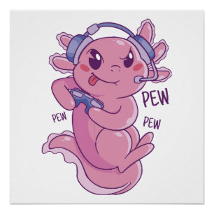 Axolotl Gamer Challenge Blast Perfect Poster