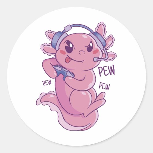Axolotl Gamer Challenge Blast Ronde Sticker (Voorkant)