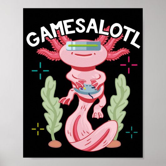 Axolotl Gaming Gamesalotl Kawaii Poster (Voorkant)