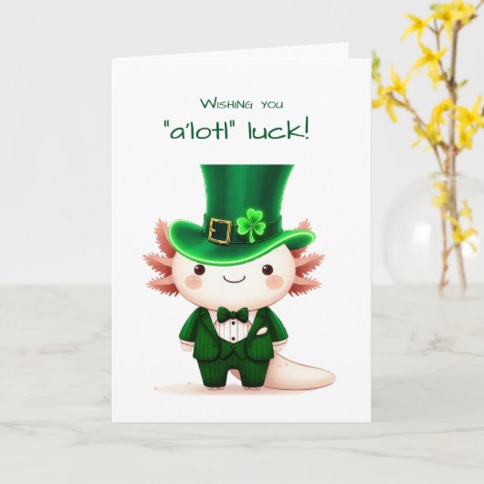 Axolotl gekleed voor St. Patrick's Day Kaart (Gele Bloem)