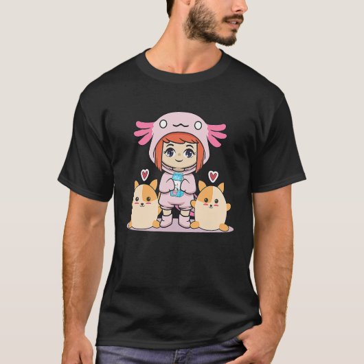 Axolotl girl met melk en hamster t-shirt (Voorkant)