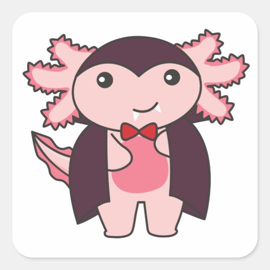 Axolotl Halloween Cute Devil Vampire Costume Squar Vierkante Sticker (Voorkant)