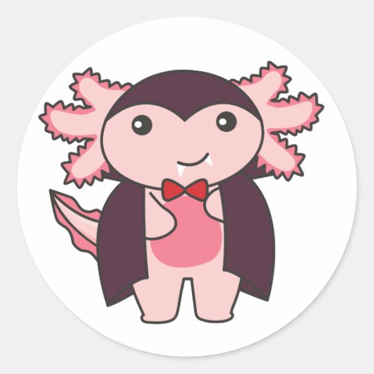 Axolotl Halloween Cute Devil Vampire Costuum Class Ronde Sticker (Voorkant)