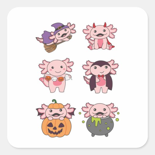 Axolotl Halloween Devil Pumpkin Vampire Costuum Vierkante Sticker (Voorkant)