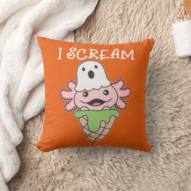 Axolotl Halloween Ghost I Scream Ice Pun Kussen (Deken)