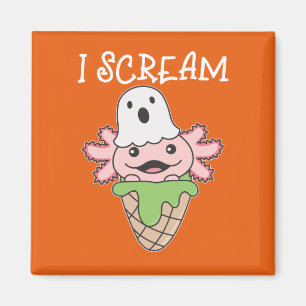 Axolotl Halloween Ghost I Scream Ice Pun Magneet