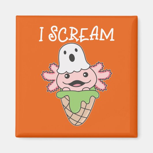 Axolotl Halloween Ghost I Scream Ice Pun Magneet (Voorkant)