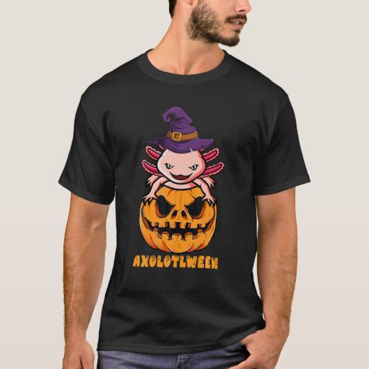 Axolotl Halloween kostuum met pompoen T-shirt (Voorkant)