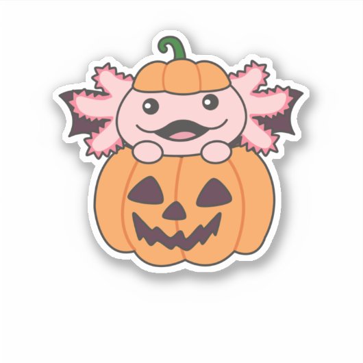 Axolotl Halloween Pumpkin Bat Costume Sticker (Voorkant)