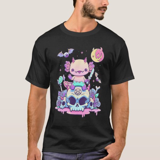 Axolotl Halloween Skull Creepy Axolotl Pastel Goth T-shirt (Voorkant)