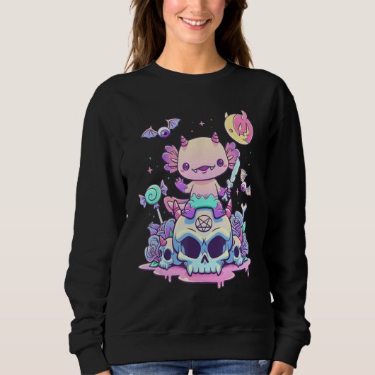 Axolotl Halloween Skull Creepy Axolotl Pastel Goth Trui (Voorkant)