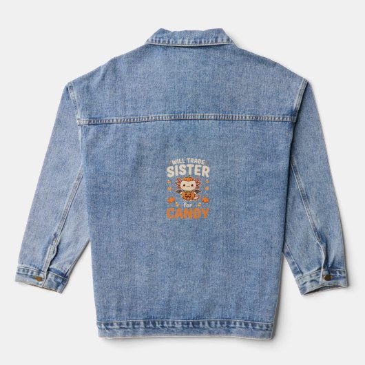 Axolotl Halloween snoep handel vector ontwerp_1 Denim Jacket (Achterkant)