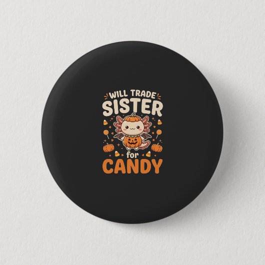 Axolotl Halloween snoep handel vector ontwerp_1 Ronde Button 5,7 Cm (Voorkant)