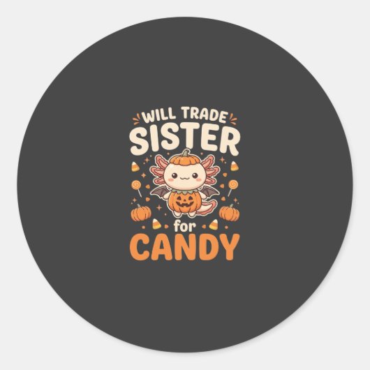 Axolotl Halloween snoep handel vector ontwerp_1 Ronde Sticker (Voorkant)