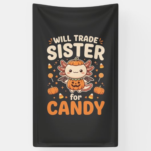 Axolotl Halloween snoep handel vector ontwerp_1 Spandoek (Verticaal)